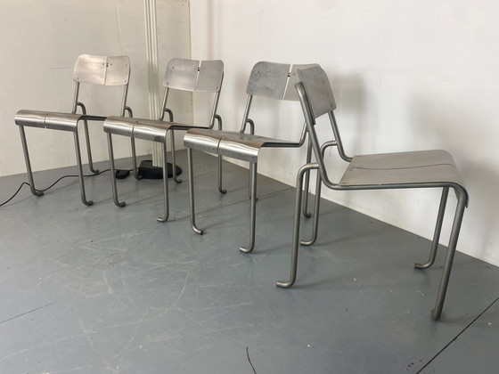 Image 1 of  Sillas de comedor arquitectónicas postmodernas de acero inoxidable, años 80, juego de 4