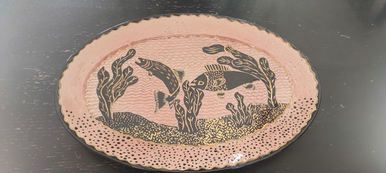 Image 1 of Grote geglazuurde aardewerken schaal, gesigneerd door Tony Jaillet, jaren 1950-1960.