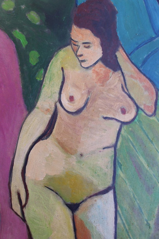 Image 1 of 1960s Nude Portrait Oil Painting