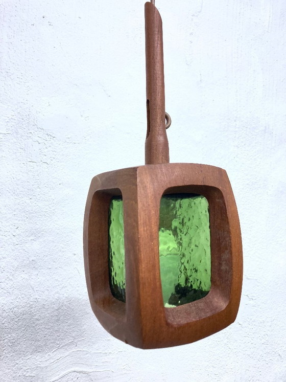 Image 1 of Small pendant lamp made of teak and glass by AB Stilarmatur, Tranås, Sweden, 1960s