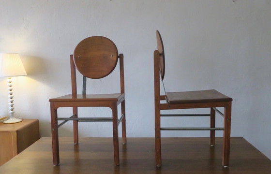 Image 1 of Brutalistische 6 Stühle und Esstisch aus Teakholz und patiniertem Stahl, 1960er Jahre