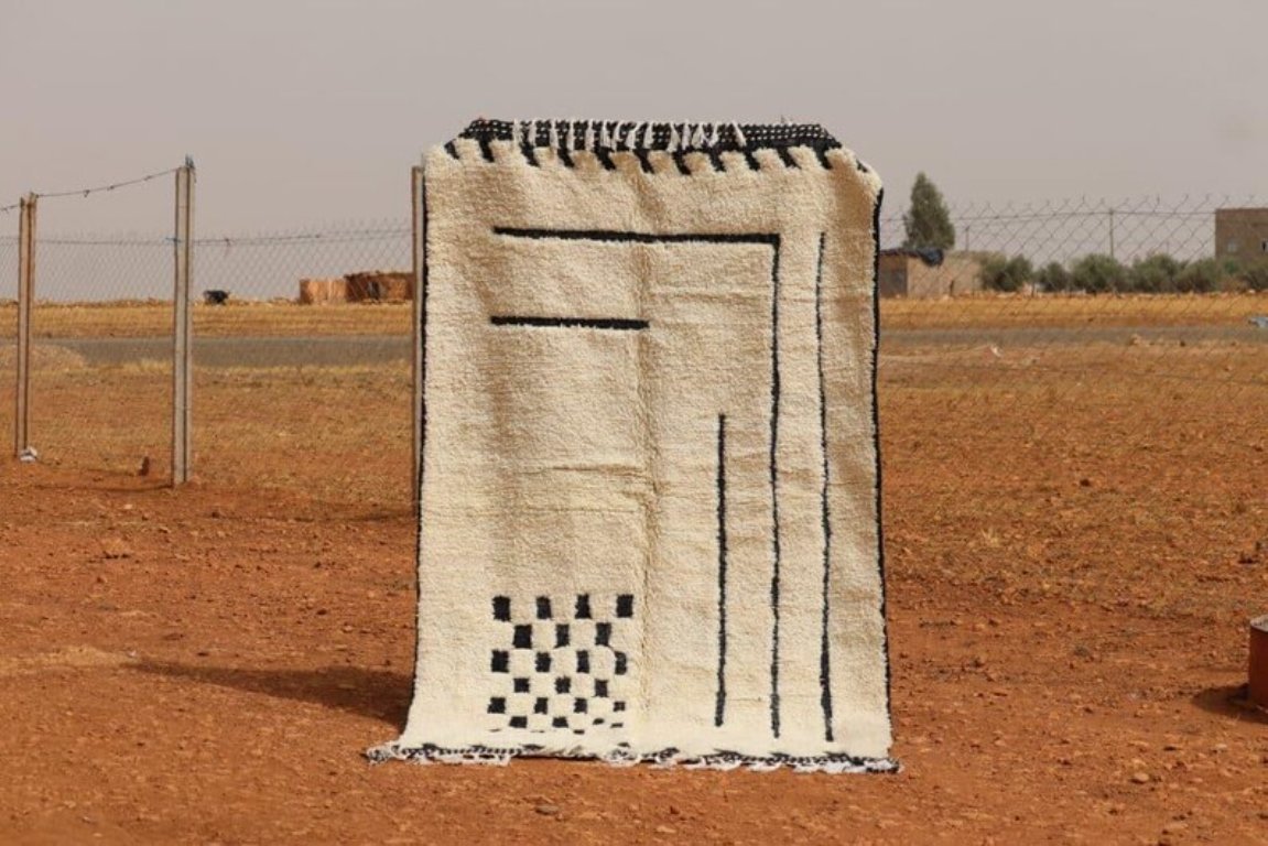 Tappeto marocchino in lana naturale, 250 cm x 150 cm