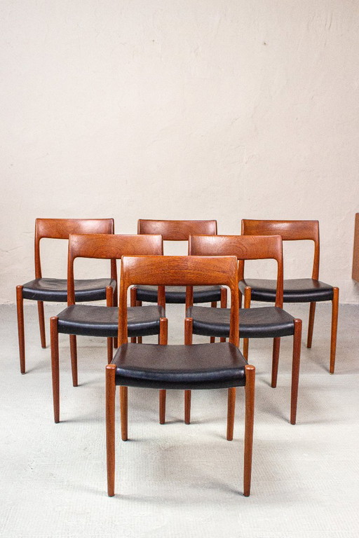 6 sedie Niels O. Möller modello 77 in teak danese, vintage anni '60 – Niels Otto Møller, eetkamerstoelen, Wood