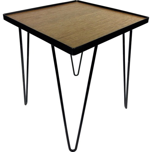 Tavolino vintage in rovere e metallo nero, anni '50