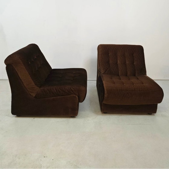 Image 1 of Lounge fauteuils modulair jaren 70 bruine rib set van twee 