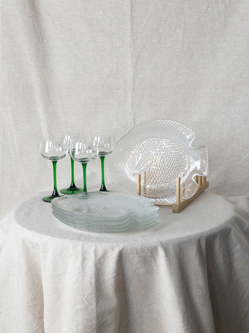 6x assiette à poisson vintage