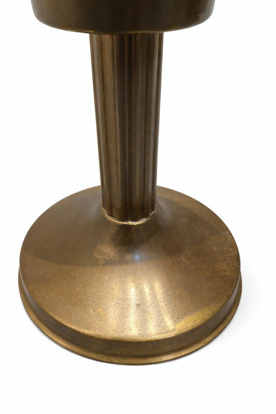 Image 1 of Art Deco Votive Candle Holder - Frosted Etched Glass & Brass Base - 1930s