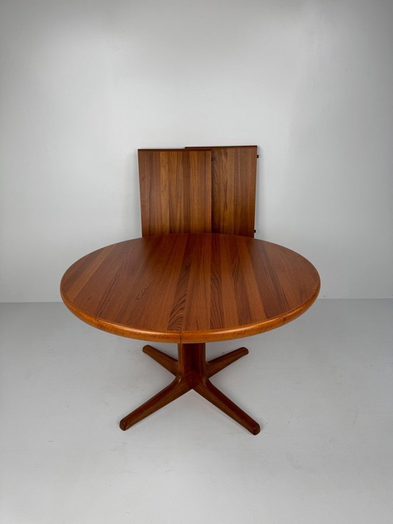 Uitschuifbare Teak Eettafel, Glostrup Møbelfabrik, Denemarken, ca. jaren 60, Hout, Metaal, Bruin (foto 12 van 15)
