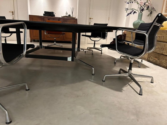 Large round conference table, black leather and wood, Eames, Metal, Modern (photo 3 of 6)