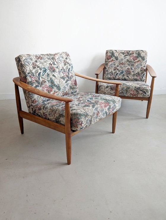 Image 1 of Ensemble de 2 chaises longues à imprimé floral par Carl Straub pour Goldfeder 1960s