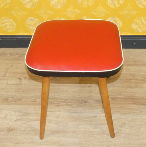 1950s stool spring core wood red fifties classic retro rockabilly stool