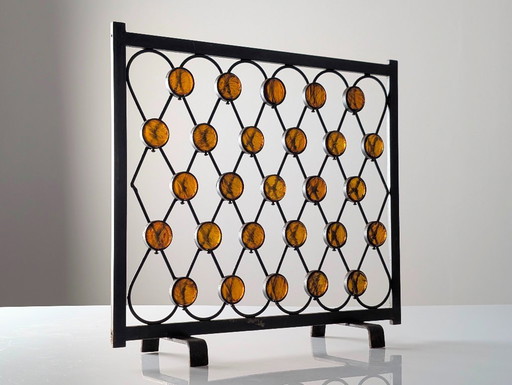 Parascintille in ferro battuto con design a dischi arancioni, metà secolo, anni '60