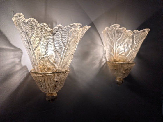 Image 1 of Coppia applique Barovier & Toso Foglia d'Oro in Murano, anni '80