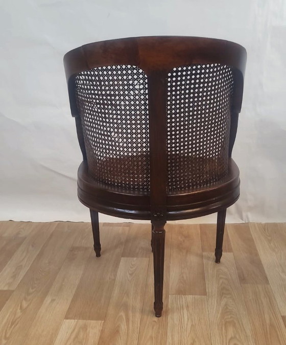 Image 1 of Gesneden houten rieten fauteuil - Lodewijk XVI stijl