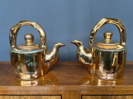 Teiera in ceramica dorata, modello "Charlotte" di Kühn Keramik., Accessori da cucina, Porcellana (foto 3 di 7)