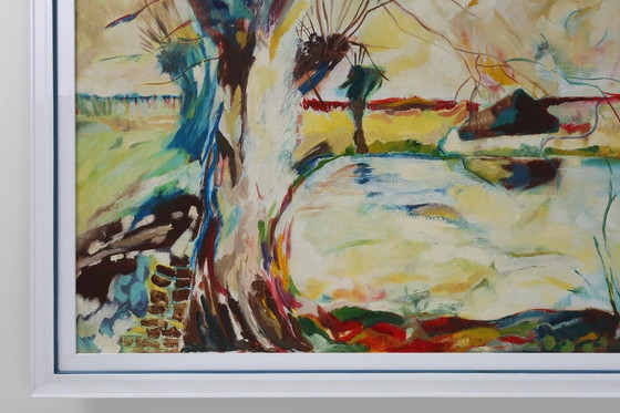 Image 1 of Paysage abstrait moderne, huile sur toile, signée, Belgique, 1982