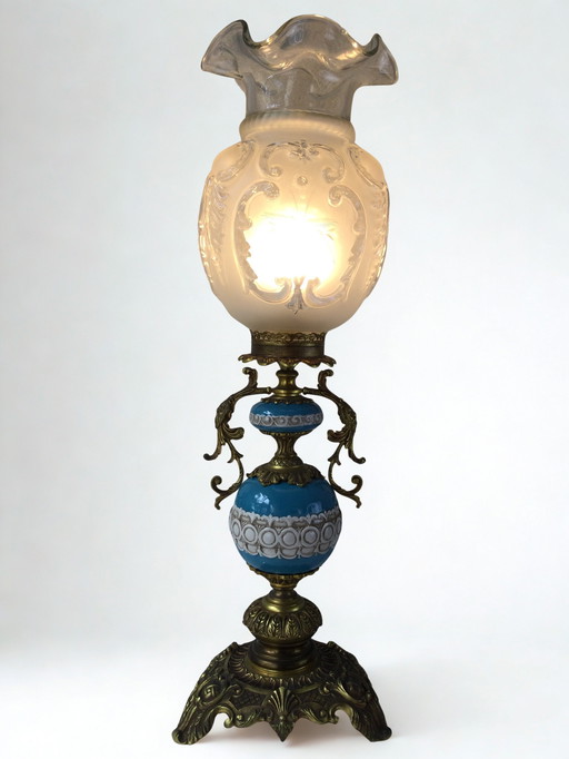 Ceramic Lamp with Frosted Glass Shade - Antique Porcelain Lamp - Table Lamp Ceramic - Blue White Porcelain Lamp - Tall Table Lam