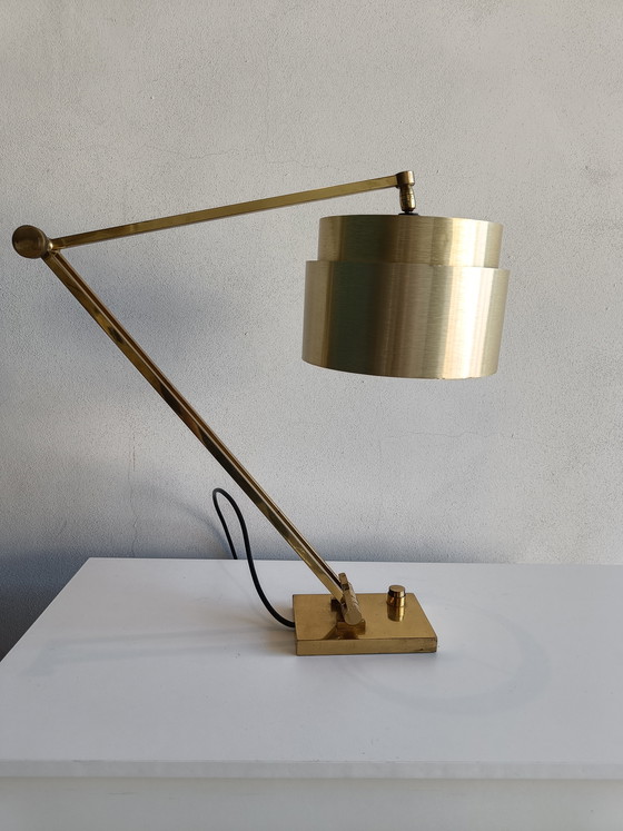 Image 1 of Large adjustable solid brass table lamp, Italy 1970s/80s, MD signed