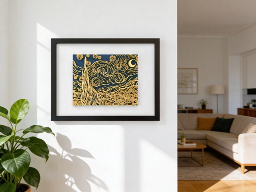 Notte stellata reinterpretata: bassorilievo scultoreo in movimento, opera d'arte da parete.