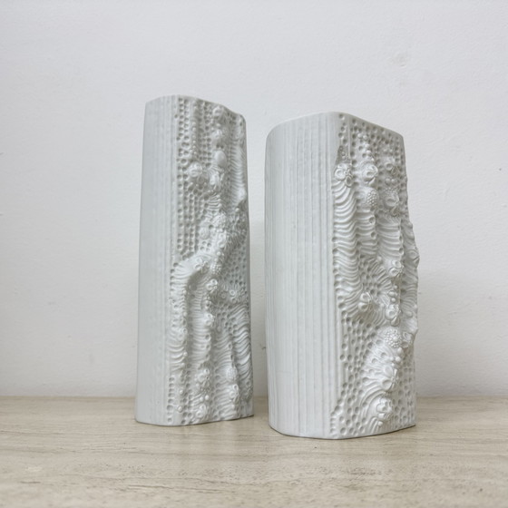 Image 1 of Martin Freyer for Rosenthal Bisque Relief Azu Vase Op Art 1970s