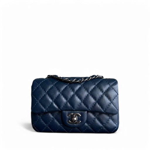 Chanel Classic Flap Mini Rectangle - Caviar 20CM Gewatteerd Donkerblauw Ruthenium Zilverkleurige Hardware Serie 23