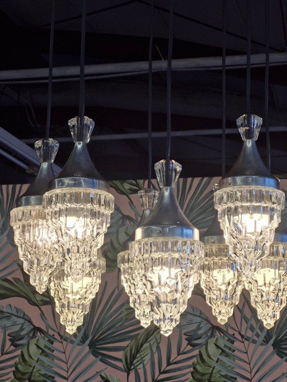 Image 1 of Vintage chandelier / pendant lamp with 8 glass drops