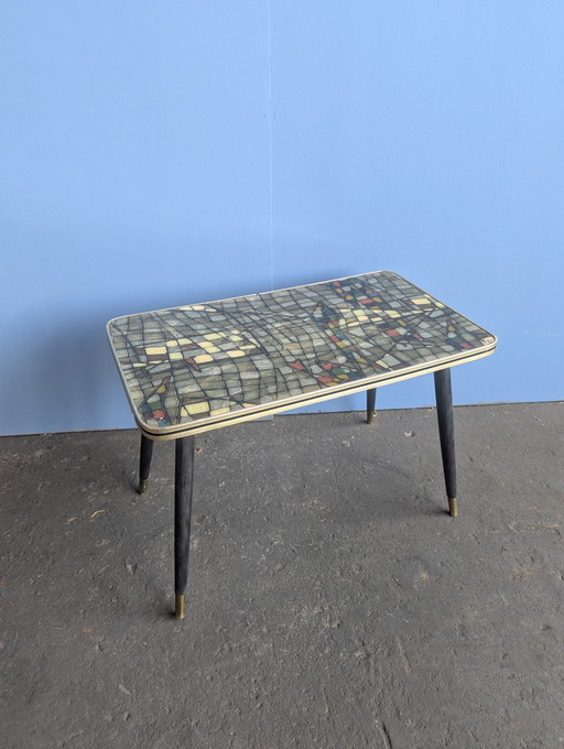 Table à plantes vintage en laiton avec plateau en mosaïque