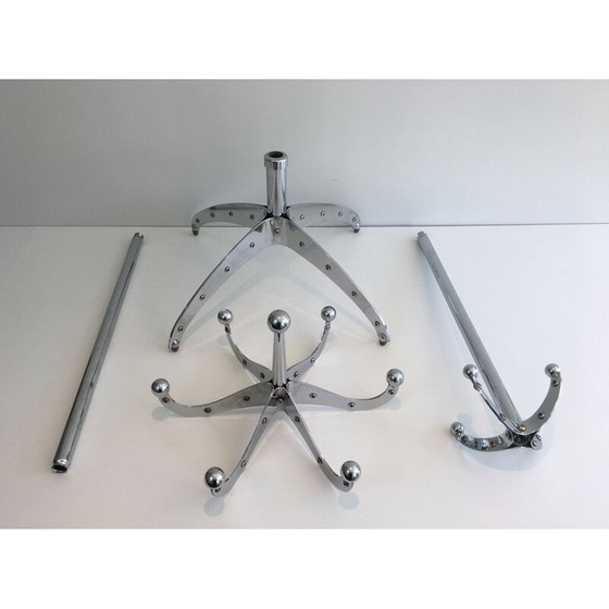 Image 1 of Vintage Riveted Chrome Coat Rack, 1980