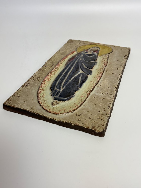 Image 1 of Große antike Keramik-Wandplakette mit Madonnenfigur – Religiöses Relief, Europa, 1960er Jahre