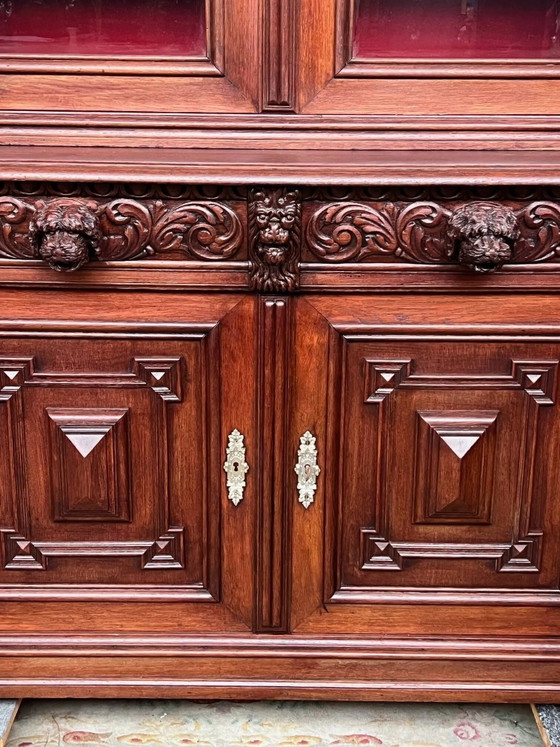 Biblioteca e credenza in stile rinascimentale antico. Splendide sculture. Legno massello di quercia. (photo 7 of 11)