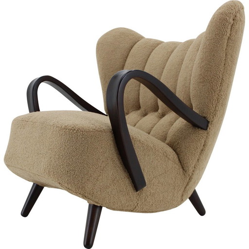 Vintage winged armchair in Boucle fabric, Czechoslovakia 1940