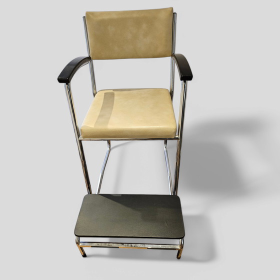 Image 1 of vintage chrome leather bar stool chair Bauhaus van der Stroom armchair