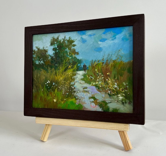 Image 1 of Original Oil Painting Summer Road Landscape A walk in the arms of nature