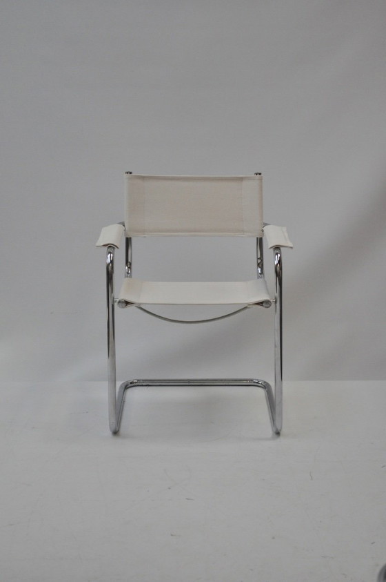 Image 1 of Set van 4 sledeframe stoelen – chroom & linnen (Chioccarello Lino) – herbekleed