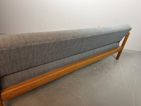Image 1 of Mid-Century 3-Seat Oak Sleeper Sofa with Soft Blue Upholstery Attributed to Pastoe, The Netherlands 1970s.