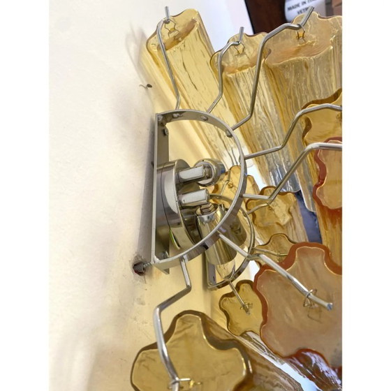 Image 1 of Aplique de pared artesanal de cristal de Murano color ámbar – Estilo Tronchi Venini