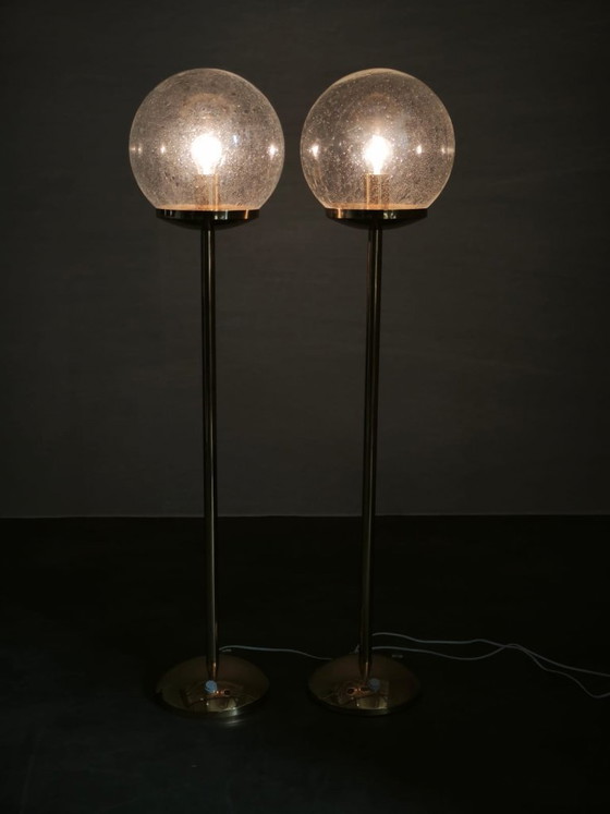 Pair of Space Age Bubble Glass and Brass Floor Lamps, 1970s – Floor lights, Metal (photo 2 of 14)