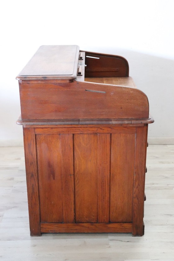 Image 1 of Escritorio con tapa enrollable en madera de roble, Italia, principios del siglo XX