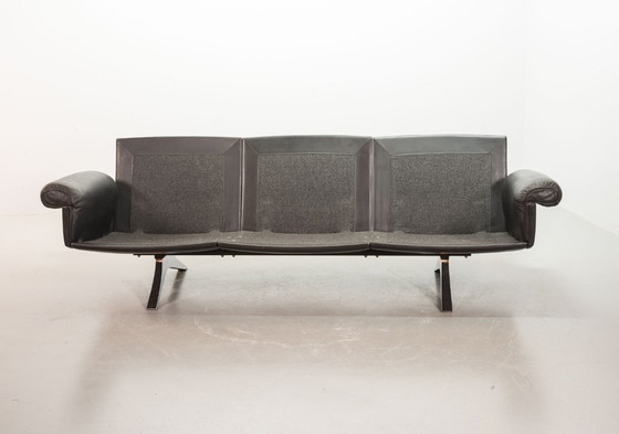 Image 1 of Exquisite Mid-Century Design De Sede Black Leather Strap Stitched Three-Seat Sofa DS31. Switzerland, 1960s.