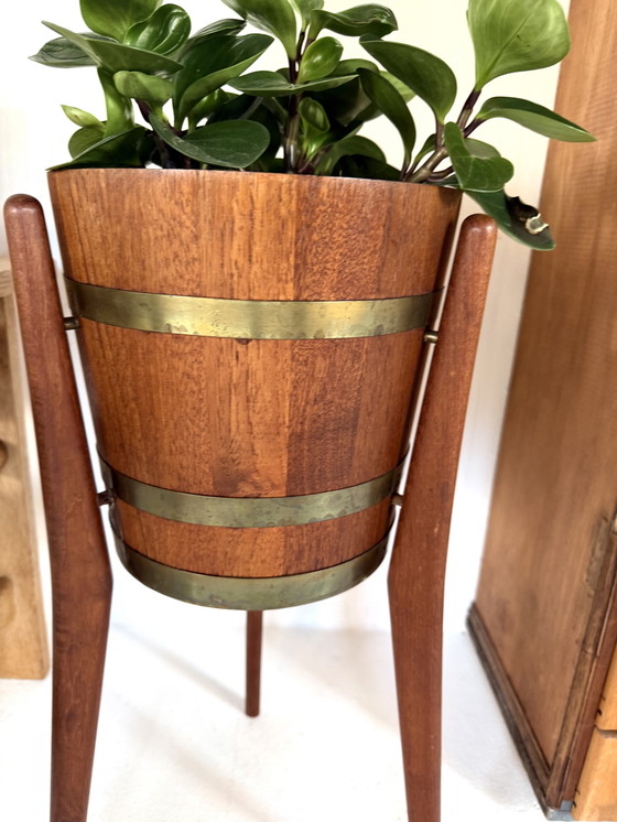 Image 1 of Jardinière vintage en teck et laiton, Jydsk Bødker '60