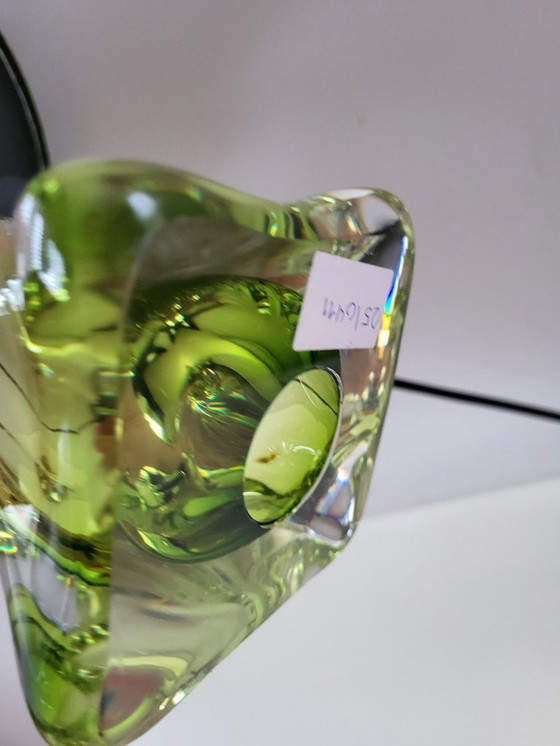 Image 1 of Val Saint Lambert crystal lamp turned base, green color, Belgium