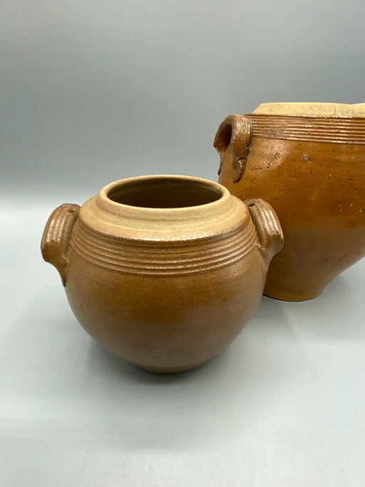 2 brown stoneware storage pots – circa – servies (photo 2 of 7)