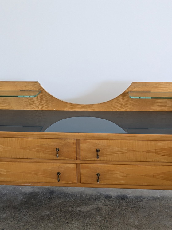 Image 1 of Commode - Laiton, verre, bois - Commode et table de chevet