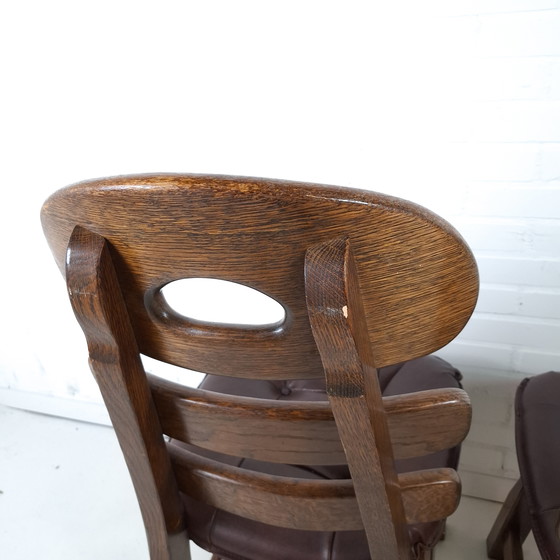 Image 1 of 2x vintage brutalist fishbone stoel eiken stoel jaren 70