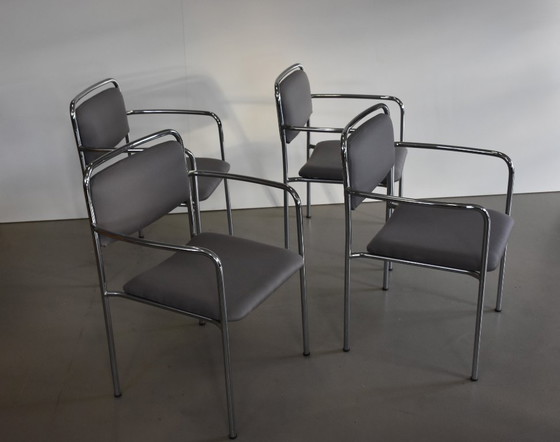 Image 1 of 4 reupholstered Vintage Chrom Stühle Chairs 70er 70s