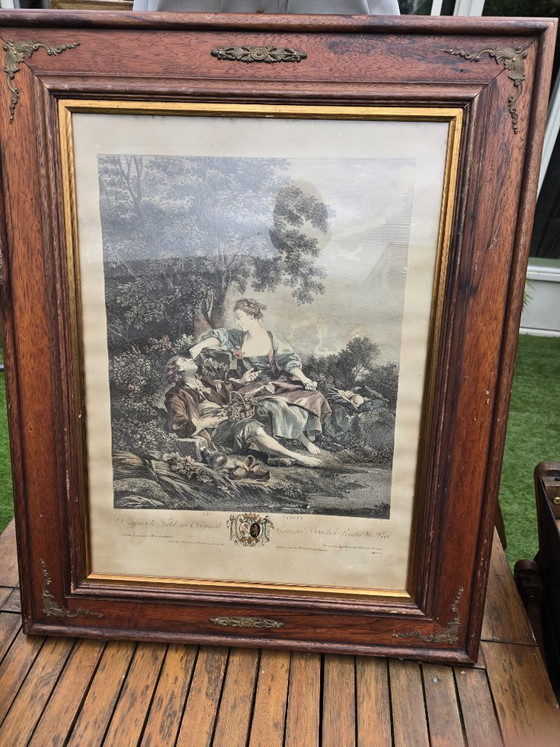 Image 1 of Set of French Rococo reproduction engravings – heavy wooden frame