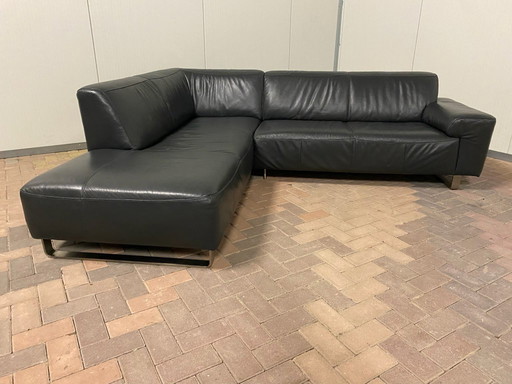 Divano angolare in vera pelle nero antracite – Seduta comfort premium – Design di lusso durevole – Consegna gratuita