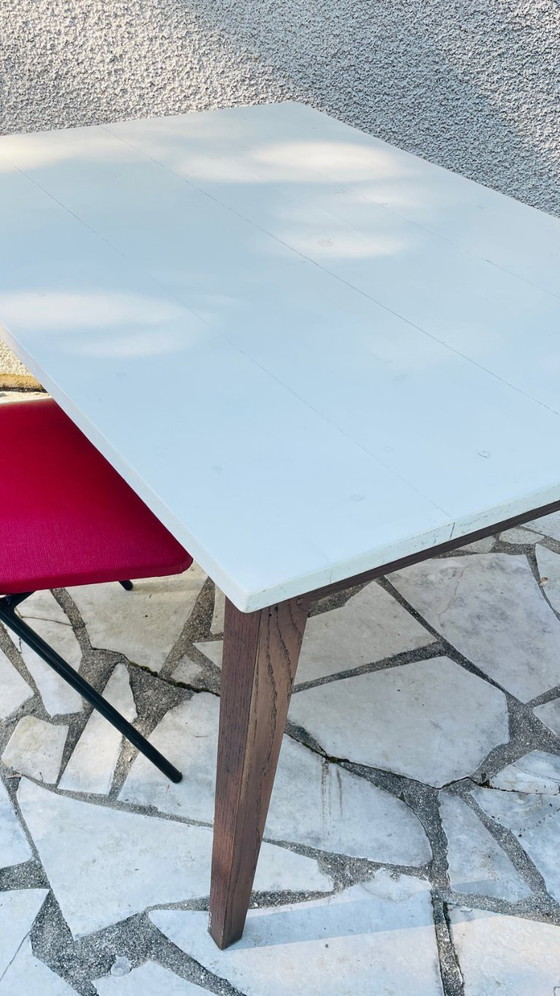 Image 1 of Vintage Oak Farmhouse Table with White Top