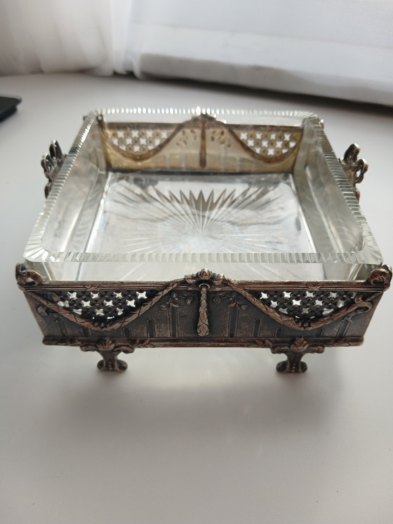 Rare Art Nouveau square bowl solid silver 800 and crystal WOLFERS FRERES/N.GOLDSCHMIDT 19th century (photo 14 of 15)