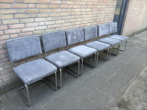 🪑✅ 6 Grey Zuiver Ridge Rib Fabric Chairs – eetkamerstoelen, Chrome, Textile